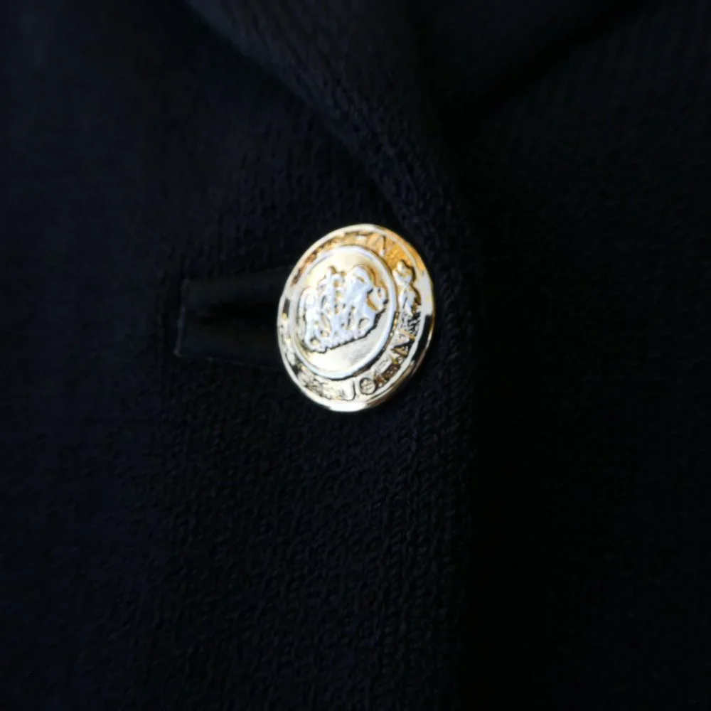 St John Basics Blazer Jacket Black Santana Knit Logo Gold Buttons Pockets USA 6 - Picture 8 of 10